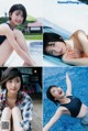 A series of four pictures of a woman in a swimming pool.